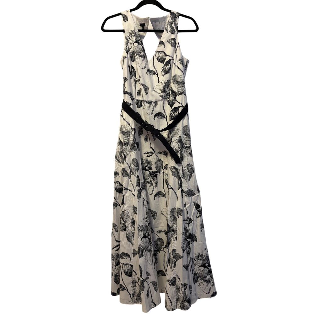 Talbots Modern Poplin Dress White Black V-Neck Back Cut-Out Sleeveless Sz 4